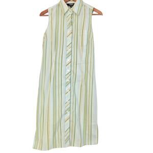 Vintage Y2K Eclectic Grunge Sleeveless Pastel Striped Front Button Dress 9/10